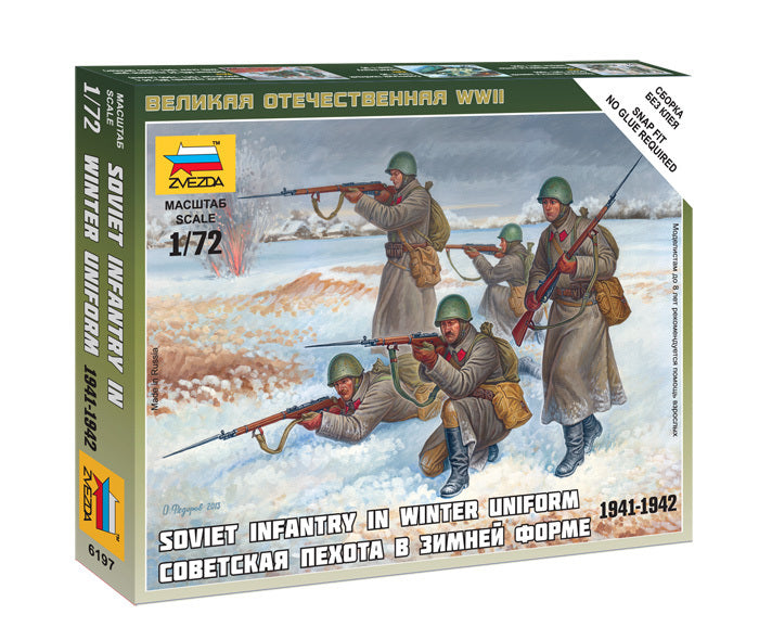 Zvezda 6197 1/72 Scale Soviet Infantry in Winter Uniform Plastic Soldiers (Scale Model) - Techtonic Hobbies - Zvezda